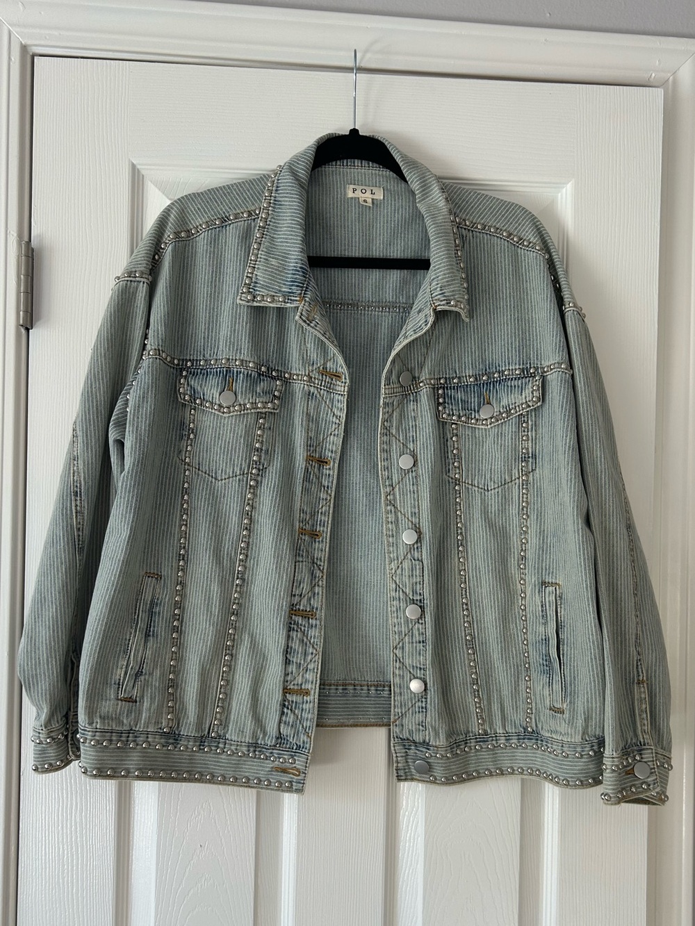 POL Light Wash Denim Jacket with Stud Trim
